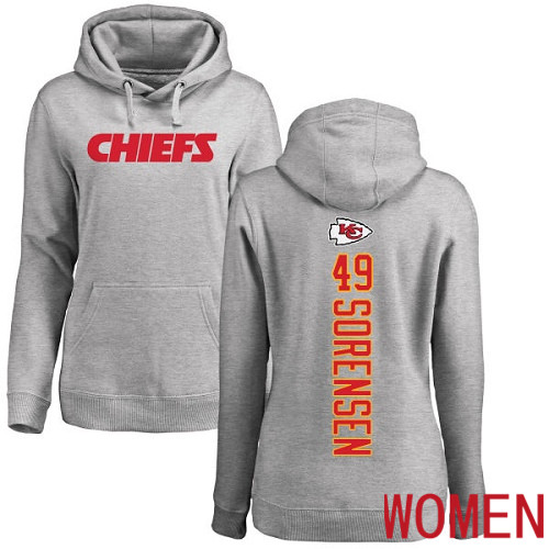 Women Kansas City Chiefs #49 Sorensen Daniel Ash Backer Pullover NFL Hoodie Sweatshirts